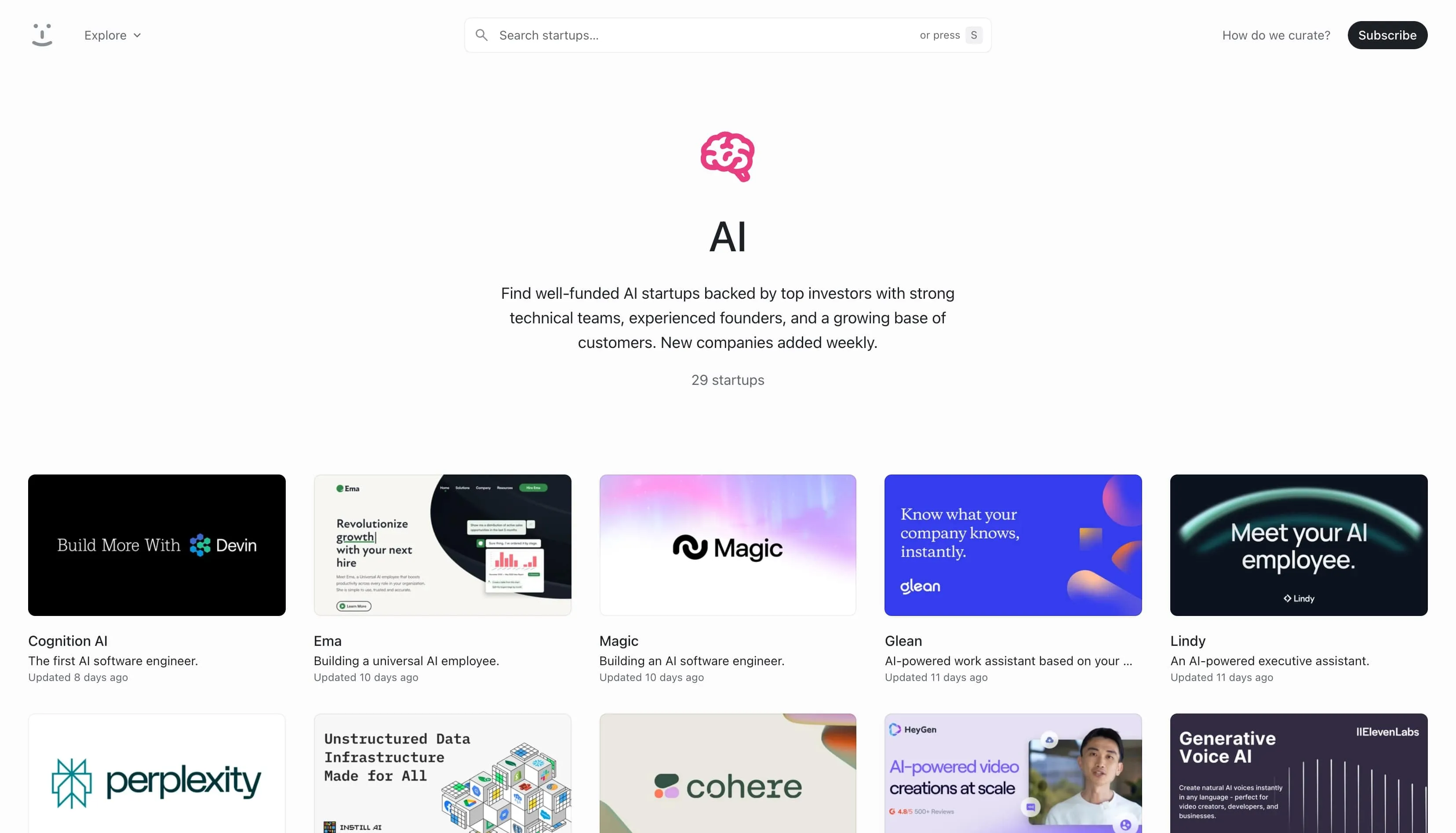 Startups.gallery page